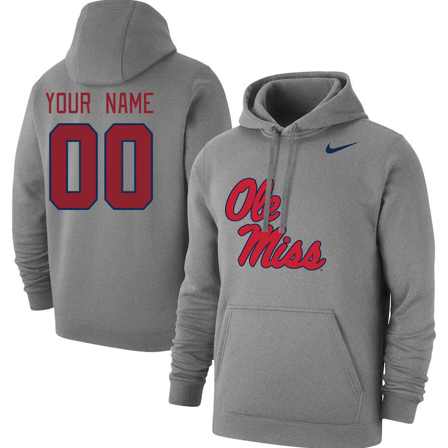 Custom Ole Miss Rebels Name And Number College Hoodie-Gray - Click Image to Close